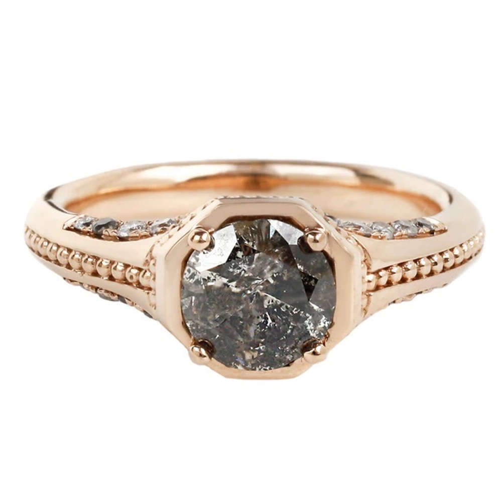 Digby & Iona 1.5ct Salt & Pepper Grey Diamond 14k solid gold ring